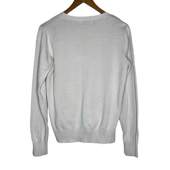 Campure V-Neck Cardigan Cream Button Front Pockets 100% Cotton Long Sleeve Med - Picture 7 of 8